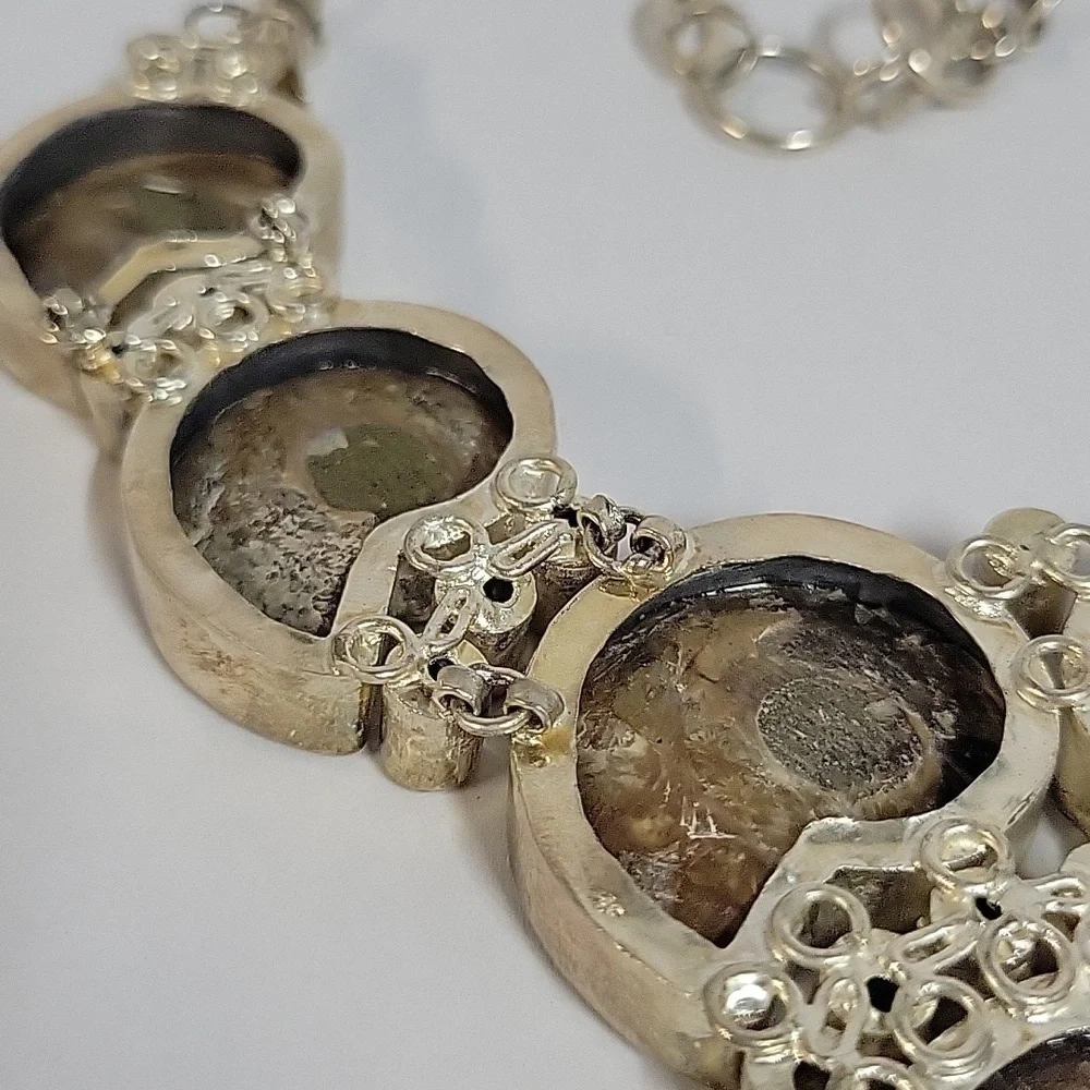Chunky Boho Hippie Ammonite Fossil Shell Necklace with Citrine Accents - Picture 15 of 17
